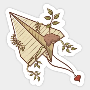 Paper Airplane with Plant (no background) Sticker